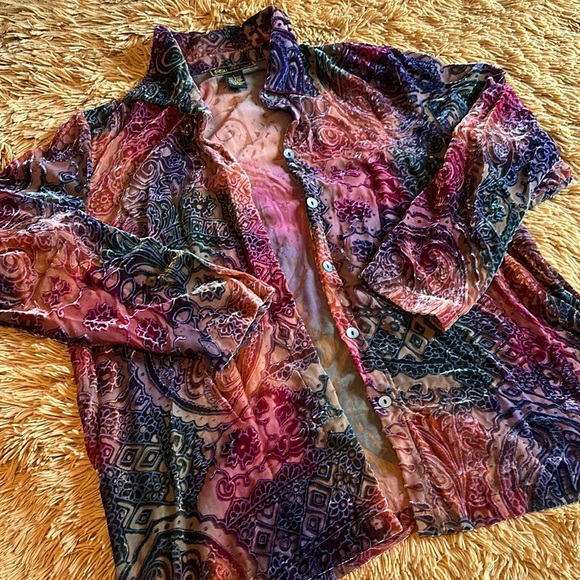 Mirasol Tops - Paisley Burned Velvet Shirt